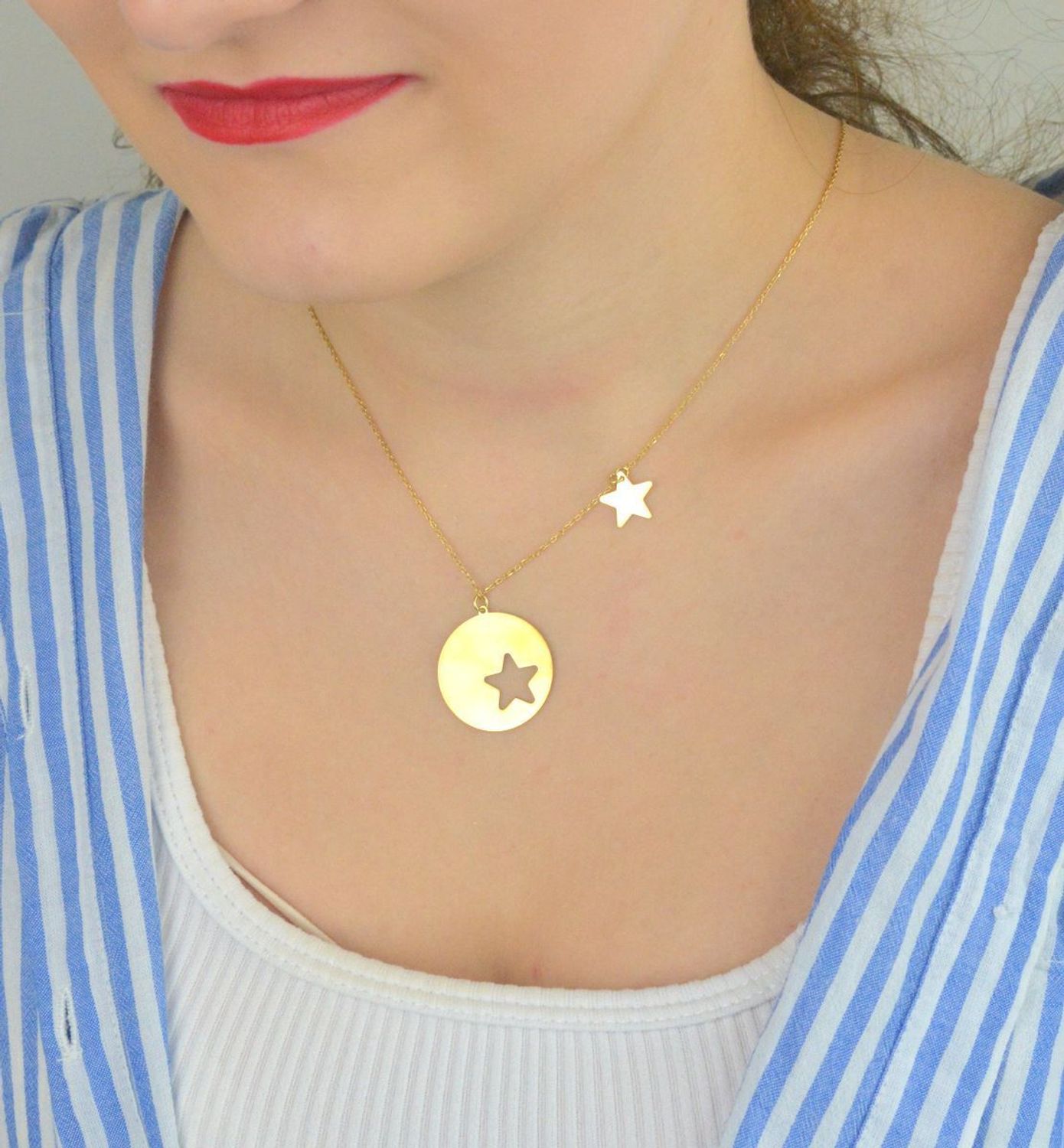 Naszyjnik srebrny pokryty złotem kółko z gwiazdką Dall'Acqua C RM 19890 084 zz.jpg